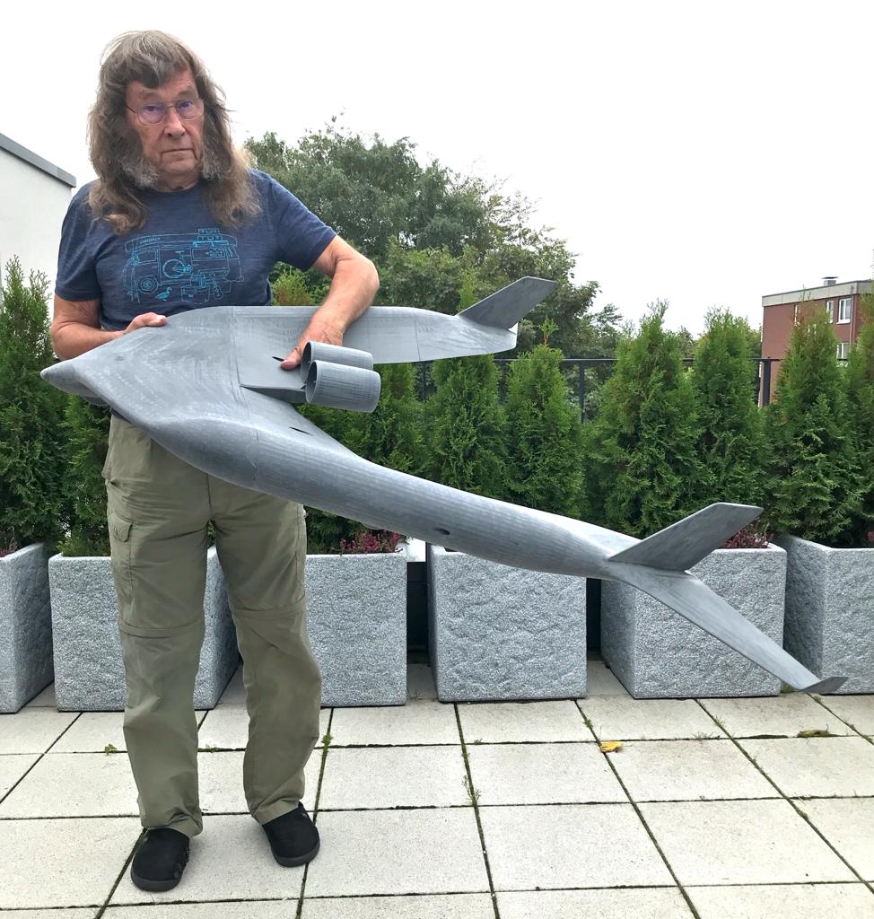 Eggert with his current project, the flying wing