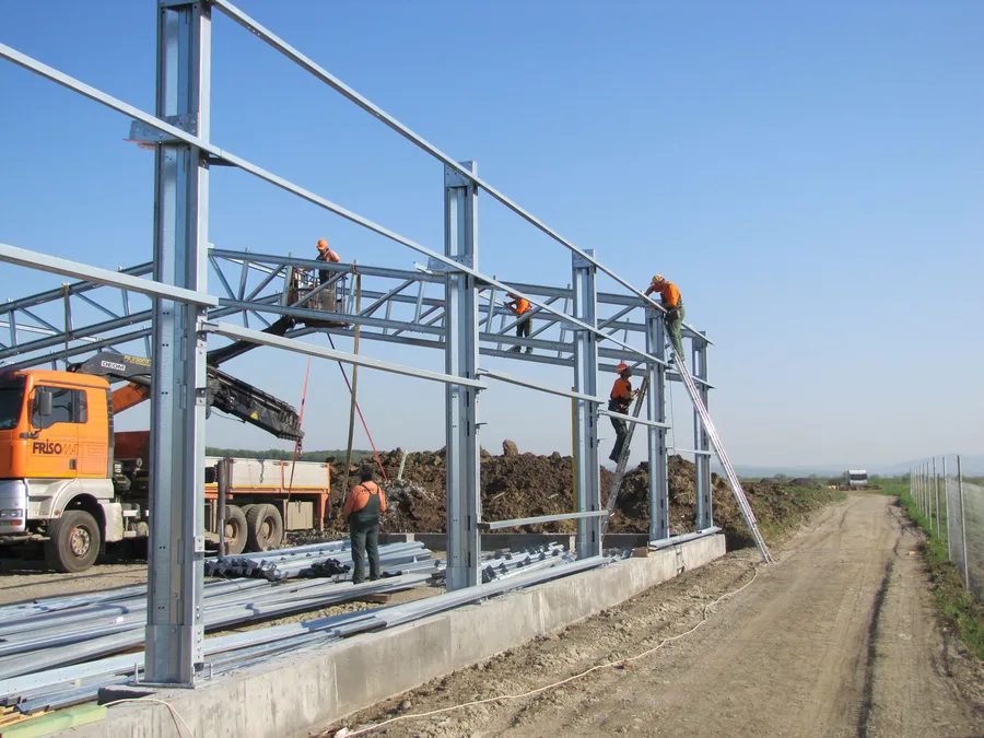 Industrial scene with a factory building in the works